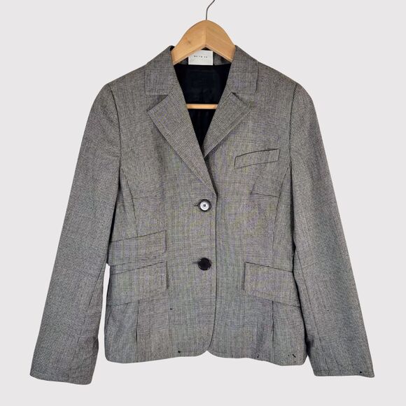 Akris Punto Women Blazer Gray Two Button Plaid Suit Jacket Notched Office Size 6 - Picture 1 of 11